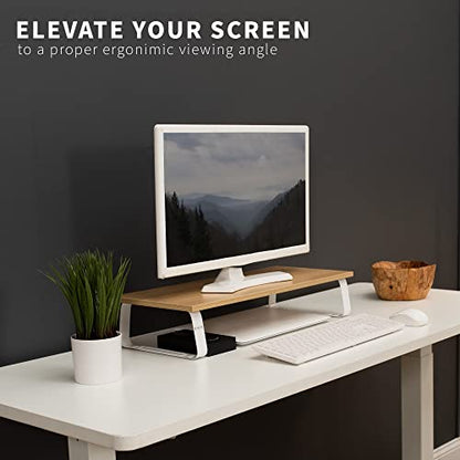 VIVO 24 inch Monitor Stand, Wood and Steel Desktop Riser, Screen, Keyboard, Laptop, Small TV, Ergonomic Desk and Tabletop Organizer, Light Wood, STAND-V000WM