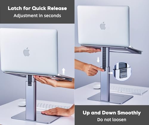 Adjustable Laptop Stand for Desk, DJ Laptop Stand Adjustable Height, Laptop Raised Stand for Standing & Sitting Mode, Tall, Strong and Airflow Even Laptop Riser for 17 inch（Gray） - color: Gray