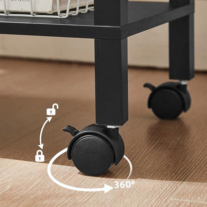 YUFAM 2 Tier Under Desk Printer Stand with Storage, Black - color: Black, size: 11.8"D×15.7"W×15.3"H