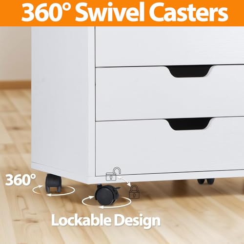 Nouva 5-Drawer File Cabinet Chest - Vertical Mobile Filing Cabinet w/Wheels,Under Beside Desk Chest Storage Printer Stand for Home Office,White - color: White