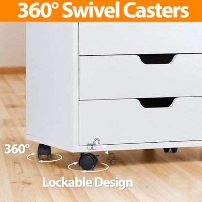 Nouva 5-Drawer File Cabinet Chest - Vertical Mobile Filing Cabinet w/Wheels,Under Beside Desk Chest Storage Printer Stand for Home Office,White - color: White