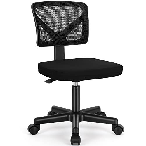 Sweetcrispy Small Armless Desk Chair, Mesh Rolling Office Chairs | Adjustable Ergonomic Lumbar Support, Low-Back, Swivel Wheels, Home Work, Bedroom, Study, Student, Adults, Classic Black - color: Classic Black