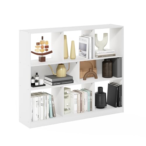 Furinno DALY Book Shelf, 8-Cube Bookshelf, Horizontal Cube Storage Organizer Bookcase, 10.9 x 47.2 x 39.4, for Living Room, Bedroom, Home Office, White - color: White, size: Standard, 8-Cube