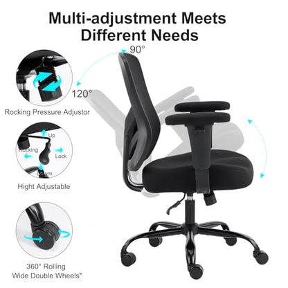 YFO Ergonomic Office Chair, Mesh Computer Desk Chair | Adjustable Back Lumbar Support and Armrests, Comfy Executive Rolling Swivel Task Chair for Home Office, Black - color: Black