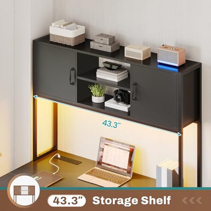 SEDETA Reversible L Shaped Corner Gaming Desk with Drawers, Led Lights - color: Black