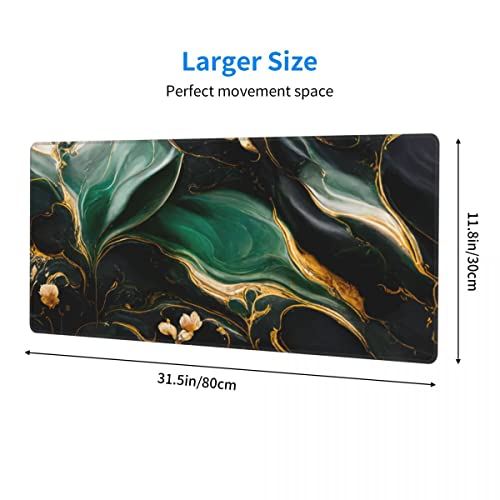 Desk Pad,Office Desk Mat 31.5"×11.8" Large Gaming Mouse Pad,Extended Computer Mouse Pad,Waterproof Thick Big Mouse Pads with Non-Slip Rubber Base Office Home Green Gold Marble Flower - color: Xl01-06 Green Gold Marble Flower, size: 31.5 x 11.8 in