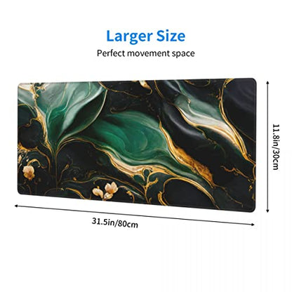 Desk Pad,Office Desk Mat 31.5"×11.8" Large Gaming Mouse Pad,Extended Computer Mouse Pad,Waterproof Thick Big Mouse Pads with Non-Slip Rubber Base Office Home Green Gold Marble Flower - color: Xl01-06 Green Gold Marble Flower, size: 31.5 x 11.8 in