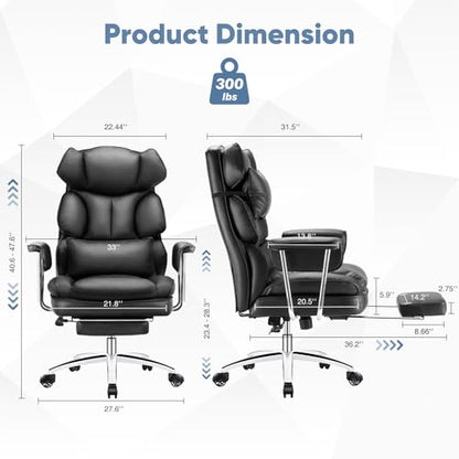 DUMOS Ergonomic Home Office Desk Chair, Executive Chair, PU Leather | Big Tall High Back, Lumbar Support, Reclining Height Adjustable, Computer Gaming, Footrest Swivel Wheels, Black - color: Black