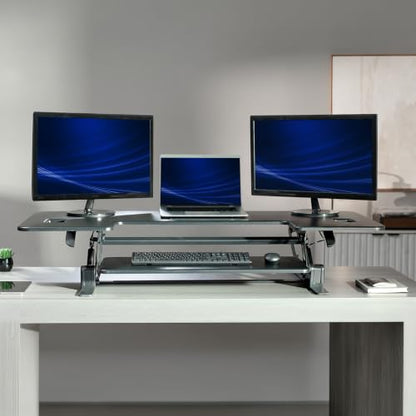 VIVO 54 inch Manual Height Adjustable Large Standing Desk Converter, Quick Sit-Stand Desk Riser, Tabletop Pneumatic Assist Height Adjust 6.5 to 17 inch, Black, DESK-V054V - color: Black, size: 54"