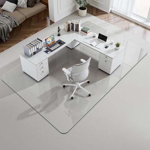 48" x 72" Glass Chair Mat for Carpet, 0.2" Thick Office Chair Mat | Heavy-Duty Tempered Glass With Crystal Clear Surface, Polished Rounded Edges Resists Scratches And Cracks For Smooth Rolling - size: 48" x 72"