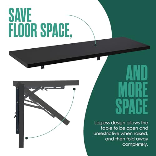 Wall Mounted Desk, Murphy Desk, Wall Mounted Folding Table, 48x16 Black | Houseables Laundry Folding Table, Fold Down Work Bench, Foldable Station, Floating Bar, Hanging, Dining, Kitchen, Clothes - color: Black