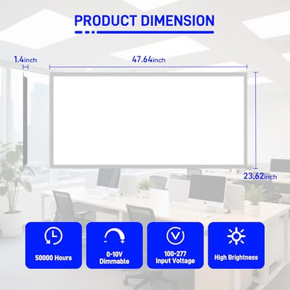 hykolity 2x4 LED Flat Panel Light,30W/40W/50W Dimmable,Drop Ceiling 2 Pack | Selectable Watts 0-10V Dimmable 5000K Daylight 6500LM ETL Recessed Light for Office Classroom Garage Replaces 3-Lamp Fixture