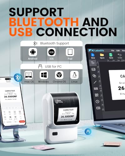 Ponek Label Makers, Bluetooth Thermal Sticker Printer with 6000+ Templates - color: White