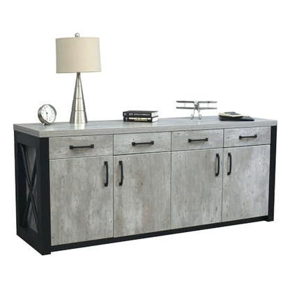 NBF Urban Work Office Credenza with Adjustable Shelves - Modern Buffet Cabinet with Storage - Credenza Storage Cabinet with 4 Drawers - Office Credenza with Gray Laminate (72" W x 21" D)