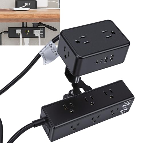 Eujgoov Desk Clamp Power Strip, 17 in 1 Charging Station with 13 AC Outlets 4 USB Ports 20W Fast Charging, Protector for Home Office, Fits Table Thickness Up to 45mm (US Plug)