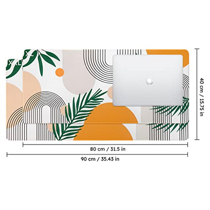 iCasso Extended Gaming Mouse Pad (35.4x15.7 in), Game, Office | Large 3mm Non-Slip Rubber Base Mousepad with Stitched Edges, Waterproof Keyboard Mouse Mat Desk Pad for Work, Home-Elm Leaf - color: Elm Leaf