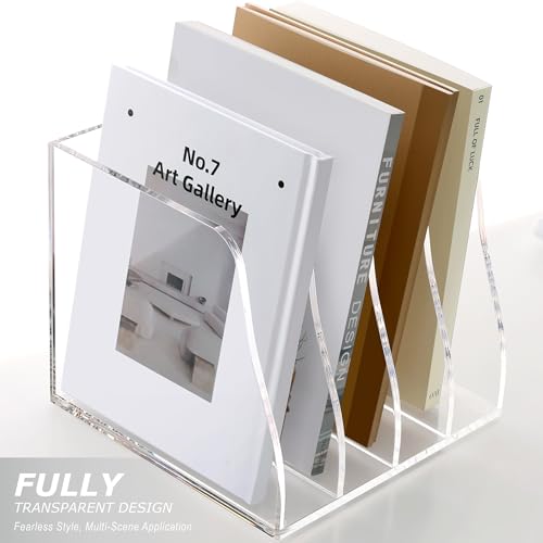 SANRUI Acrylic Desk Magazine Holder File Organizer Sorter,4 Slot Clear