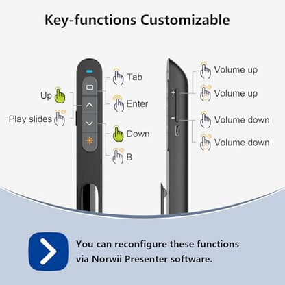 Norwii N76 Rechargeable Presentation clicker for PowerPoint Presentations - color: Green - Rechg. - USB-A