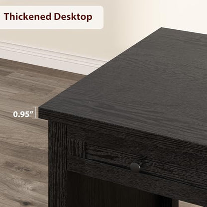 53.5" Farmhouse Home Office Desk with File Cabinet, Wooden Executive Desk with Power Outlet, Work Desk with Drawers, Traditional Wood Desk for Home and Office, Black - color: Black