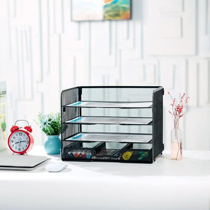 SETTFRFE 4-Tier Metal Desk Organizer-Paper Letter Tray with Drawer,Black - size: 12.8" x 10" x 9.9"