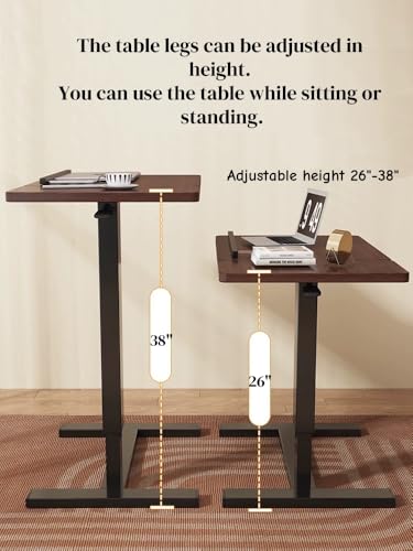 Overbed Table with Wheels, Adjustable Height Rolling Bedside Desk, Mobile Laptop Stand and Tilting Tray Table for Bed Sofa and Hospital Use (Walnut+26-38''h) - color: Walnut+26-38''h