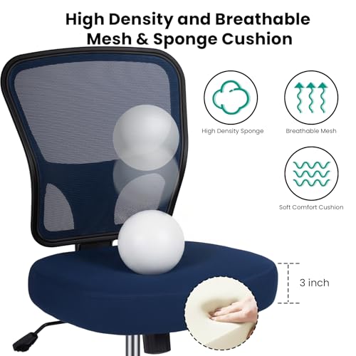 Armless Drafting Chair Tall Office Chair for Standing Desk - Adjustable Height Mesh Ergonomic Stool with Foot Ring, Rolling Counter Height Computer Chair for Small Spaces & Home Office - color: Navy