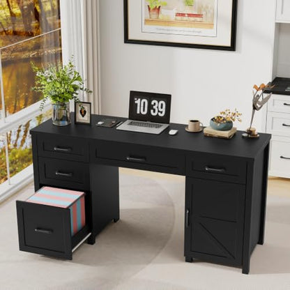 Vabches Farmhouse 61'' Executive Desk with 5 Drawers,Pure Black - color: Pure Black, size: 61" W