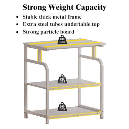 Unionly Large Rolling Printer Stand with Height Adjustable Shelf and Wheels | 3-Tier Rolling Printer Cart with Wheels, Heavy-Duty Wood Printer Table with strudy steel frame for Home Office,White - color: White