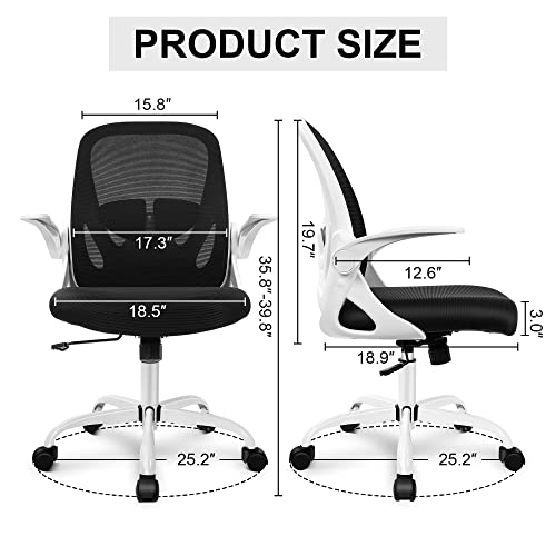 Office Chair Ergonomic Desk Chair with Flip up Armrests Swivel Breathable Desk Mesh Computer Chair with Adjustable Lumbar Support and Height for Conference Room (White) - color: White