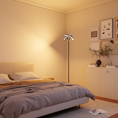 SIBRILLE 30W LED Floor Lamp for Living Room, 350° Rotating Reading Standing Lamp with Remote Control, Stepless Dimmable 3000K-6500K Modern Tall Lamp for Bedroom Office - color: Black