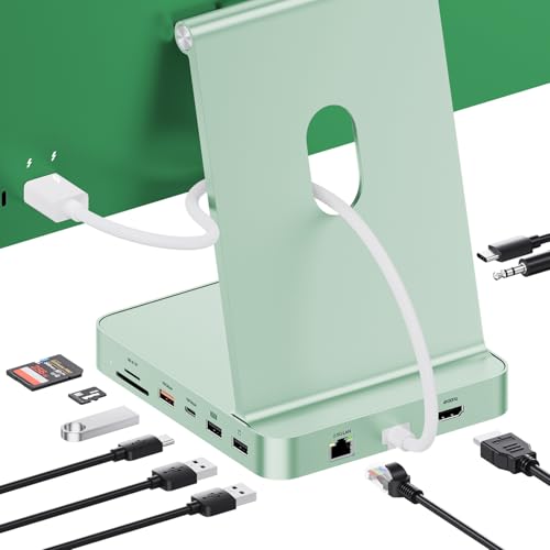 11-in-1 USB C Hub for iMac 24" 2021-2024 with M.2 NVMe 4TB SSD Enclosure | PULWTOP Aluminum iMac Hub with HDMI 4K@60Hz, 2.5G Ethernet, 5 USB A/C 10Gbps, SD/TF, Audio, iMac M4 Dock for M1/M3/M4, Green - color: Green