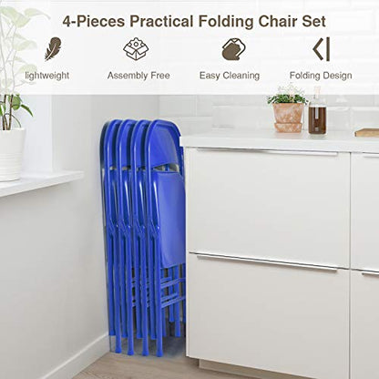 VECELO Metal Folding Chairs 4 Pack, Double Hinged Steel Frame Easy Foldable&Stackable for Office Kitchen Dinning Wedding Patio and Garden - color: Blue