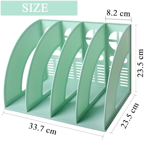 A4 File Holder Magazine File Folder Desk Organizer, 4 Vertical Compartments Bookshelf Document Divider Paper Box Bookends for Office Home Organization and Storage Racks - color: Green, size: 4 compartments