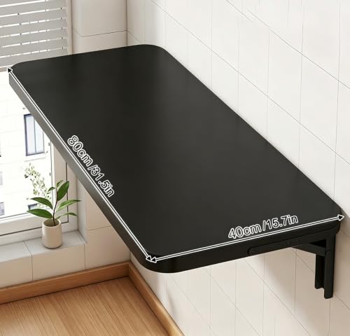 Wall Mounted Folding Table, 32 in Fold Down Floating Desk for Small Space - color: Black, size: 32 in