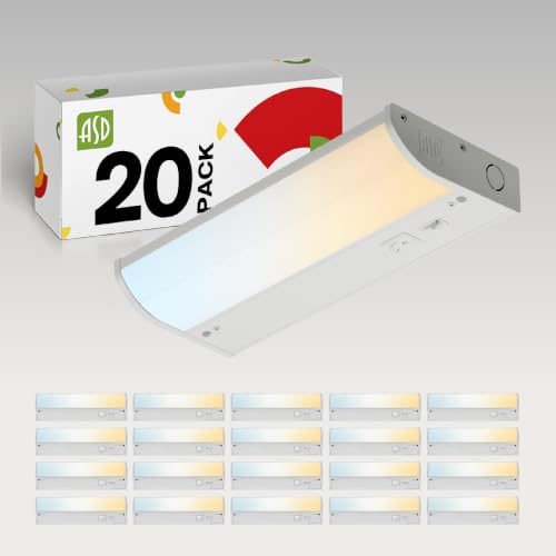 ASD 20 Pack LED Under Cabinet Lighting, 9 inch 3W 202 LM, Dimmable Hardwired Under Cabinet Lights for Kitchen, 3000K/4000K/5000K, Under Counter Light Fixtures, ETL, White, Bullnose Design - color: 9 Inch White, size: 20 Pack