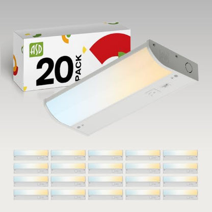 ASD 20 Pack LED Under Cabinet Lighting, 9 inch 3W 202 LM, Dimmable Hardwired Under Cabinet Lights for Kitchen, 3000K/4000K/5000K, Under Counter Light Fixtures, ETL, White, Bullnose Design - color: 9 Inch White, size: 20 Pack