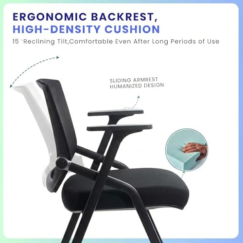 6 Pack Stackable Conference Room Chairs with Paddle Folding Office Chair Foldable Desk Chair Mesh Back and Arms for Conference Meeting Guest Reception Home Office Training Room Chair Black - color: Black, size: 6 Pack