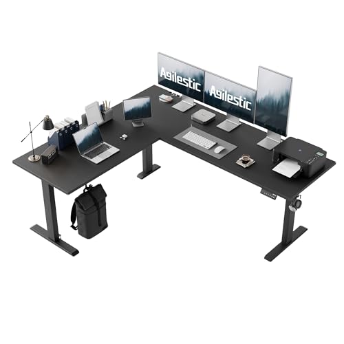Agilestic L Shaped Electric Standing Desk Adjustable Height, 75 Inch, Black - color: Black, size: 75 x 61 Inch
