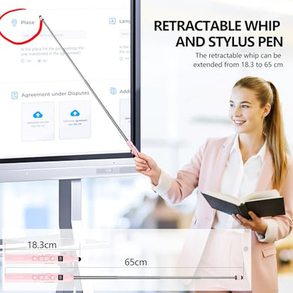 N21 Bluetooth Presentation Clicker for PowerPoint with Retractable Pointer | ①Laser Pointer②Telescopic touch pen③Countdown timer, vibration alert ④Customizable Button ⑤Rechargeable;battery level display - color: Pink - Red Pointer