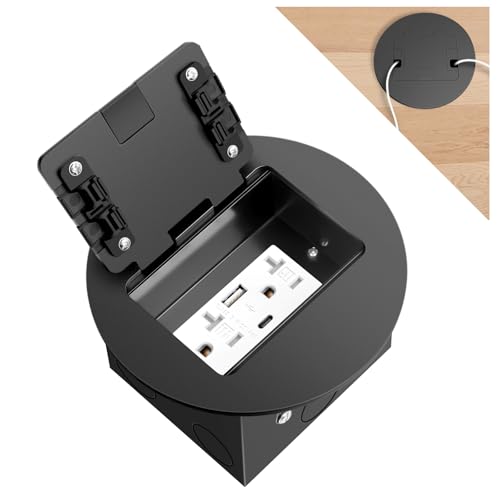 Recessed Floor Outlet 1-Gang with 4.8A USB A+Type C Port | 20 Amp TR Receptacles Round Hidden Outlet Kit Electrical Waterproof Cover Box for Home Renovation,ETL Listed,Black - color: Black, size: USB A+C Outlet-1 Pack