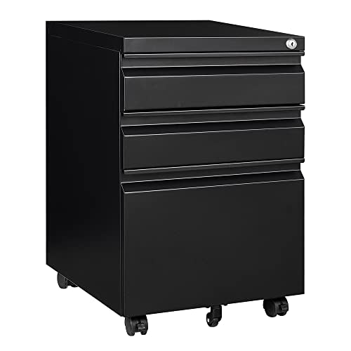 3 Drawer File Cabinet with Lock,Under Desk File Cabinet with Wheels,Black Rolling Filing Cabinets,Three Drawer Metal Filing Cabinet for Home Office,Fit A4/Letter/Legal File,- Assembly Required - color: Black, style: Assembly Required