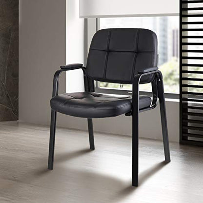 CLLATINA Waiting Room Chairs with Padded Arms Leather Guest Chair no Wheels for Office Reception and Conference Desk Black - color: Black, size: 1 pack