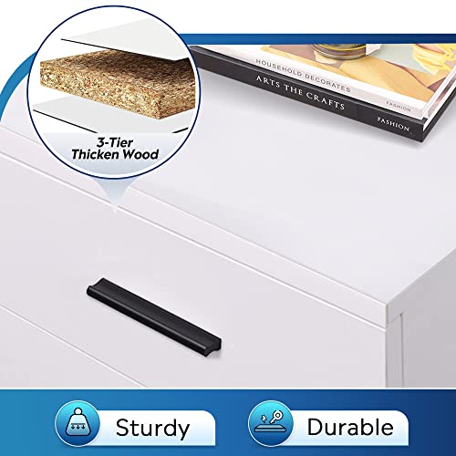 DEVAISE 3 Drawer File Cabinet for Home Office, Wood Under Desk Filing Cabinet, Rolling Printer Stand with Wheels, White - color: White, size: 15.7"D x 18.1"W x 25.6"H
