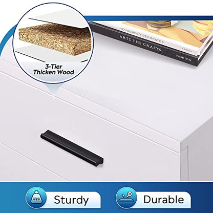 DEVAISE 3 Drawer File Cabinet for Home Office, Wood Under Desk Filing Cabinet, Rolling Printer Stand with Wheels, White - color: White, size: 15.7"D x 18.1"W x 25.6"H