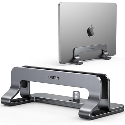 UGREEN Vertical Laptop Stand Holder for Desk Compatible with MacBook Pro, MacBook Air Stand Vertical Aluminum Adjustable for Up to 17.3 Inch Gaming Laptop, Gray - color: Silver Gray