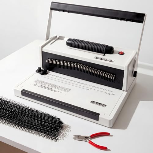 Spiral Binding Machine with Electric Coil Inserter, 20-Sheet Punch | 4:1 Pitch, 46 Fully Disengageable Pins, Binds up to 500 Sheets, 100 Coils, Crimping Pliers, Letter A4 A5 Legal