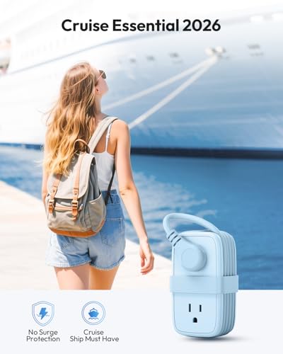 NTONPOWER Blue Travel Power Strip 20W, Travel Essentials 4 Outlets 3 USB(1 USB-C) with 4FT Wrapped Extension Cord Flat Plug, Vacation Essentials for Hotel Travel Camping Cruise Essentials 2026 - size: 1 Pack 4 Outlets 1 USB-C 2 USB-A, style: 20W-Blue