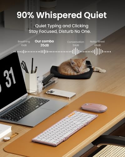 ProtoArc XKM01 Full-Size Foldable Keyboard Mouse Combo for Travel, Pink - color: Pink