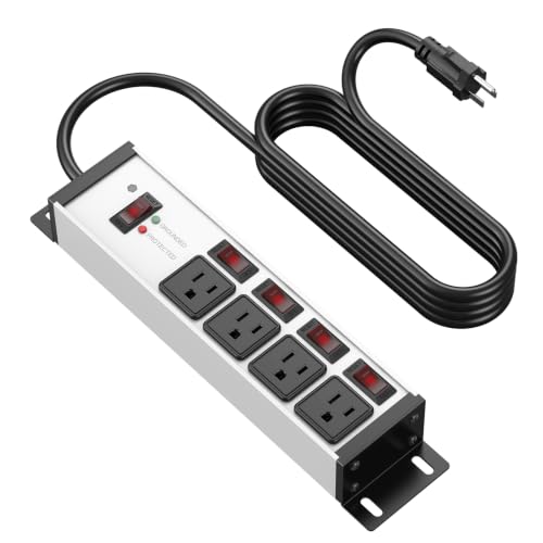 CCCEI Magnetic Heavy Duty Surge Protector, 12 Gauge, Silver, 25FT, 1 | Individual Switches, Outdoor Extension Cord with Multiple Outlets, Wall Mount Plug Extender, Grounding, Garage Power Strip. - color: Silver, size: 25ft