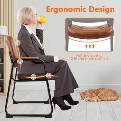 CLATINA Big Tall 400 lbs Waiting Room Chairs with Padded Arms Leather Guest Chair no Wheels for Office Reception Lobby and Conference Desk with Sled Base, Brown, 2PK - color: Brown, size: 2PK